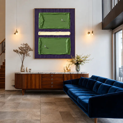 Tiny Tennis Players on Green and Violet Wall Art styled interior scene 2 | Olyrel