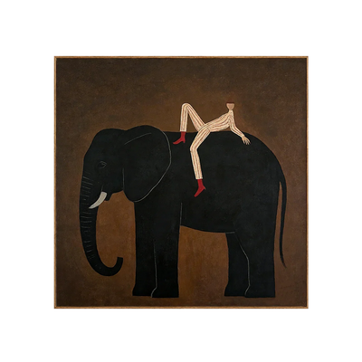 Striped Rider Reclining on a Black Elephant Wall Art | Olyrel