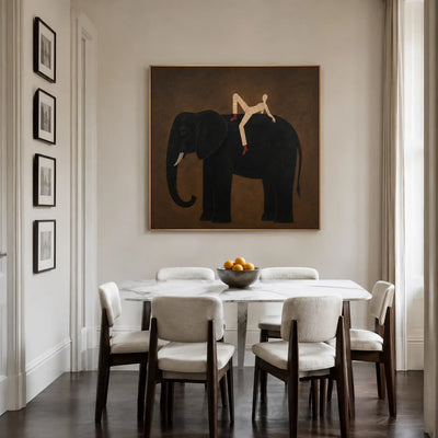 Striped Rider Reclining on a Black Elephant Wall Art styled interior scene 2 | Olyrel