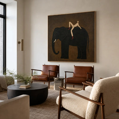 Striped Rider Reclining on a Black Elephant Wall Art styled interior scene 3 | Olyrel