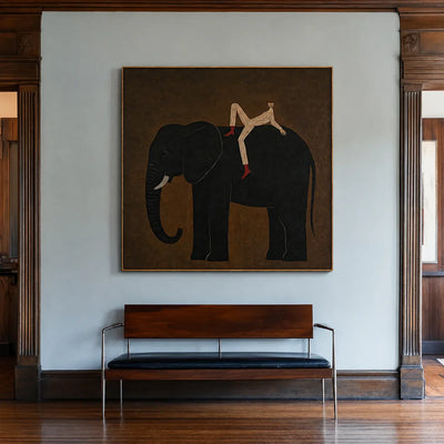 Striped Rider Reclining on a Black Elephant Wall Art styled interior scene 4 | Olyrel