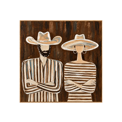 Striped Western Pair in Cream Hats Wall Art | Olyrel