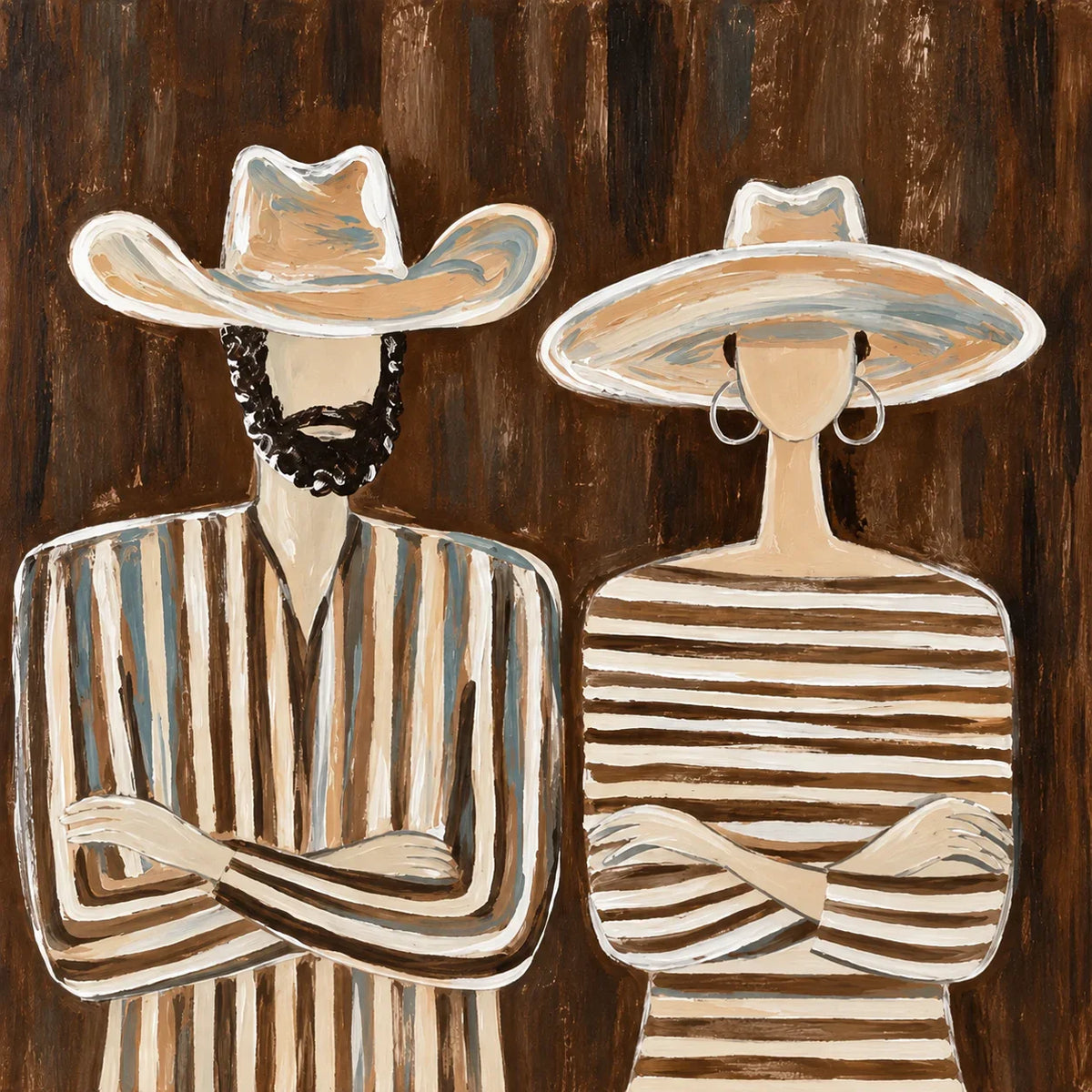 Striped Western Pair in Cream Hats Wall Art artwork view | Olyrel