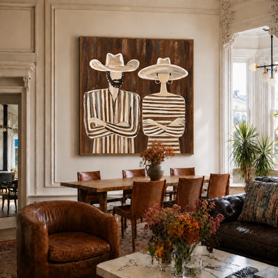 Striped Western Pair in Cream Hats Wall Art styled interior scene 1 | Olyrel