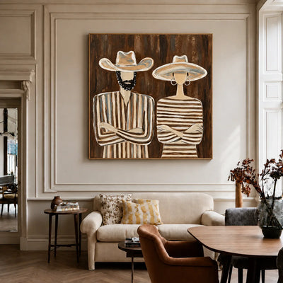 Striped Western Pair in Cream Hats Wall Art styled interior scene 4 | Olyrel