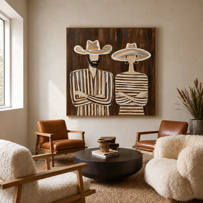 Striped Western Pair in Cream Hats Wall Art styled interior scene 5 | Olyrel