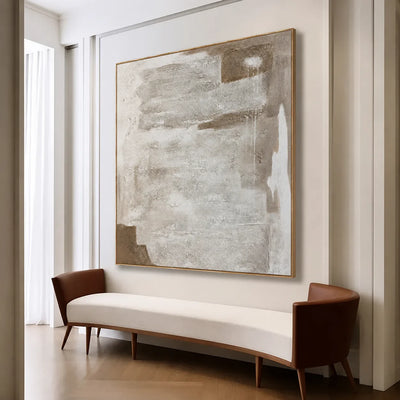 Chalk White Layers over Taupe Abstract Wall Art styled interior scene 1 | Olyrel