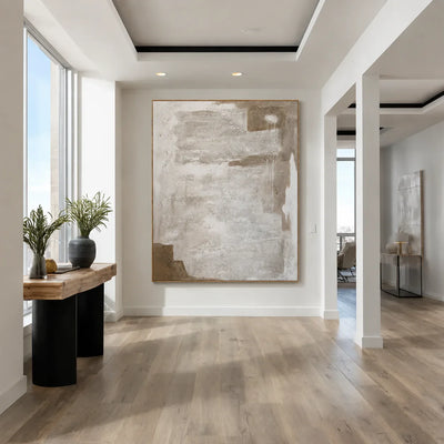 Chalk White Layers over Taupe Abstract Wall Art styled interior scene 3 | Olyrel