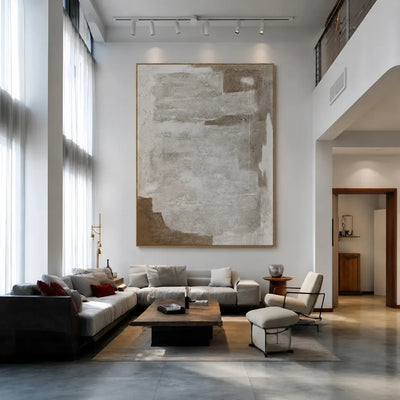 Chalk White Layers over Taupe Abstract Wall Art styled interior scene 4 | Olyrel