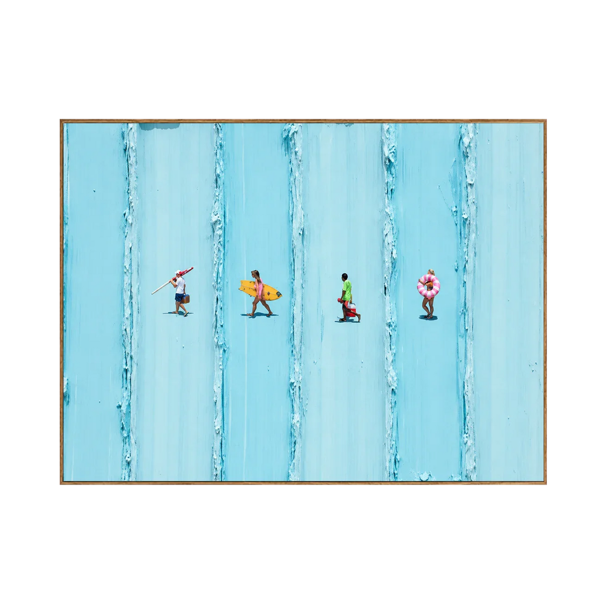 Four Beachgoers across Turquoise Stripes Wall Art | Olyrel