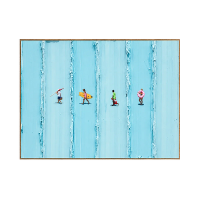 Four Beachgoers across Turquoise Stripes Wall Art | Olyrel