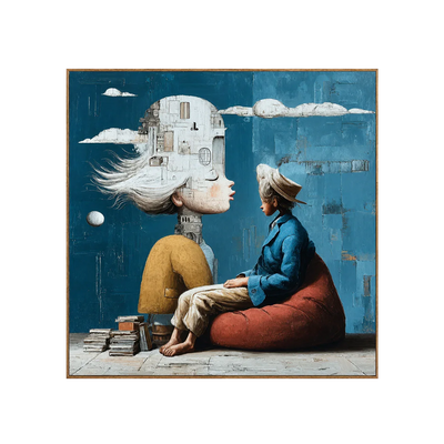White City Dreamer and Seated Figure on Teal Wall Art | Olyrel