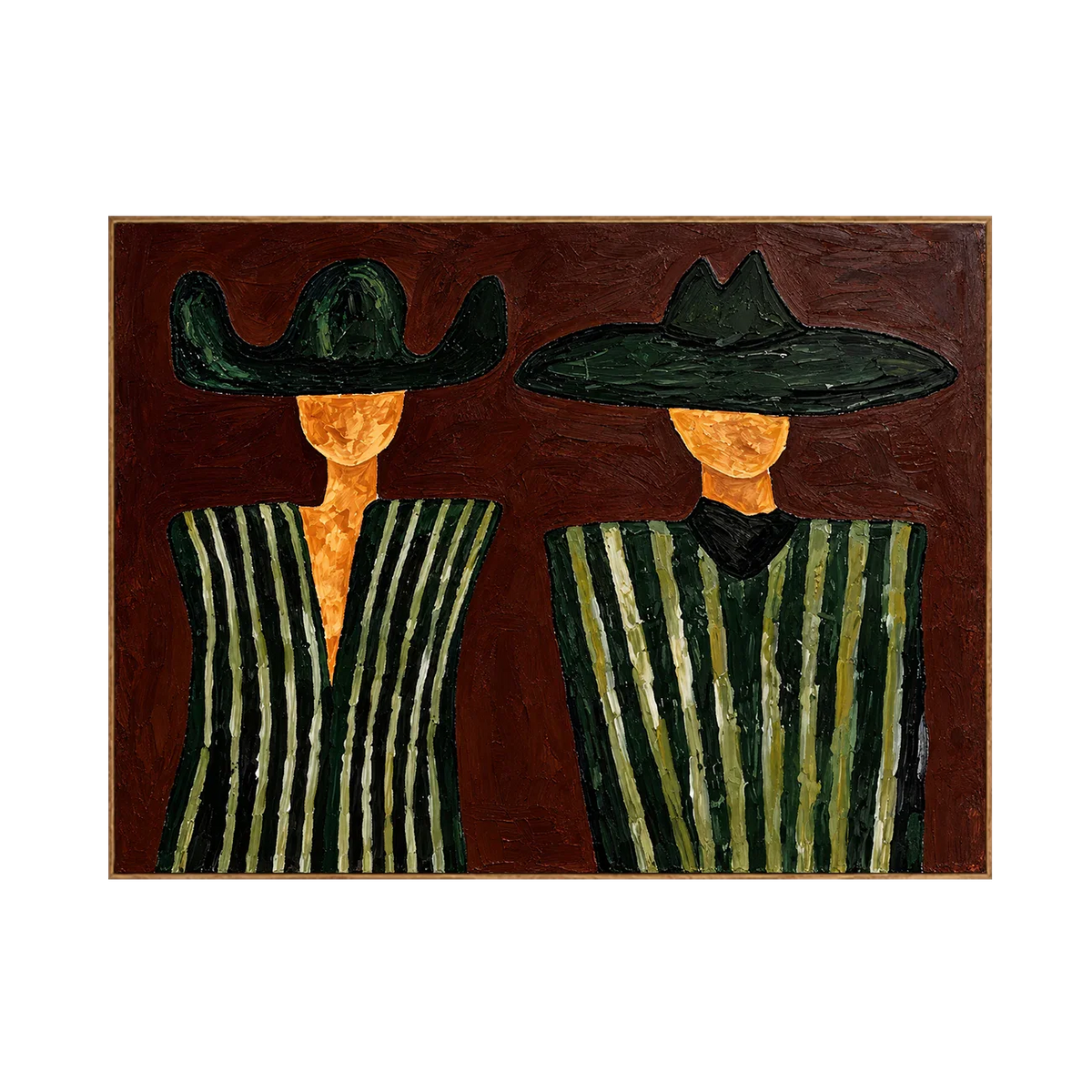 Green Striped Western Pair on Rust Brown Wall Art | Olyrel