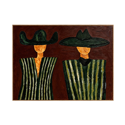 Green Striped Western Pair on Rust Brown Wall Art | Olyrel