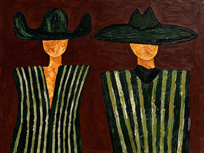 Green Striped Western Pair on Rust Brown Wall Art artwork view | Olyrel