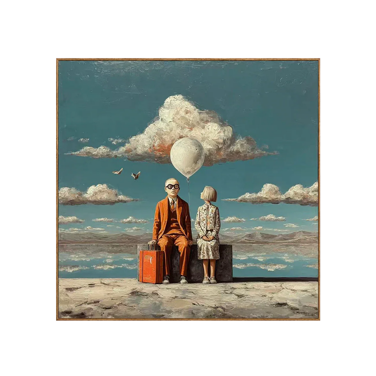 Travelers beneath a White Balloon and Cloud Wall Art | Olyrel