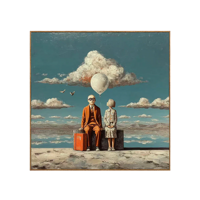 Travelers beneath a White Balloon and Cloud Wall Art | Olyrel