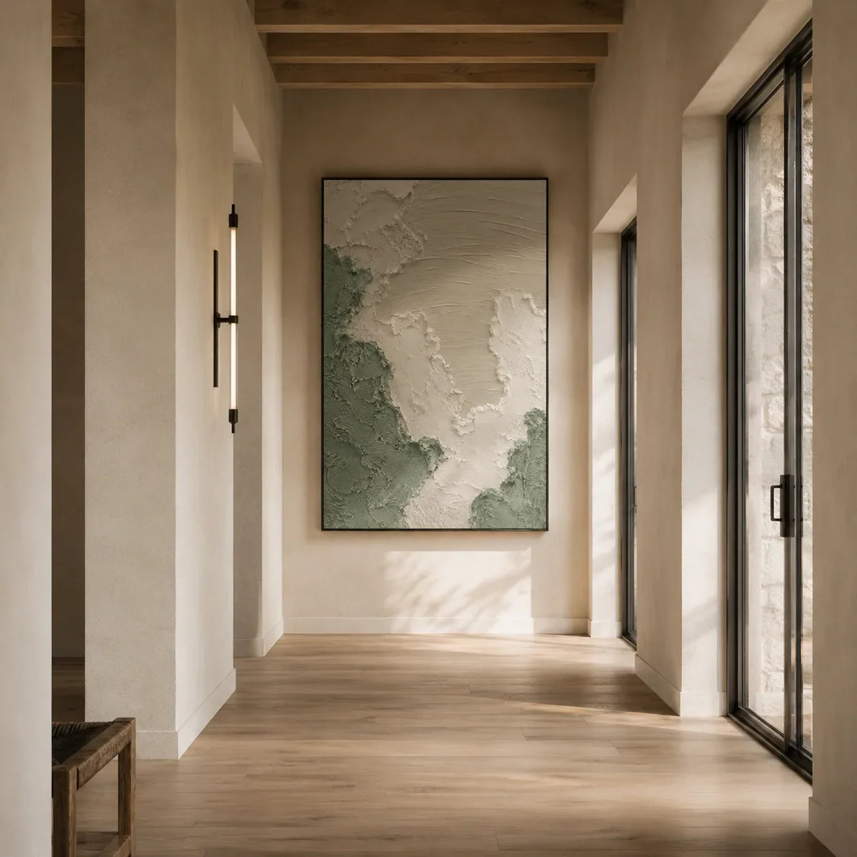 Sage Relief Textured Wall Art displayed above a sofa in a neutral interior | Olyrel