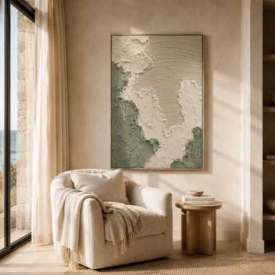 Sage Relief Textured Wall Art styled in a contemporary entryway | Olyrel
