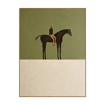 Red-Capped Rider on a Dark Horse in Olive Wall Art | Olyrel