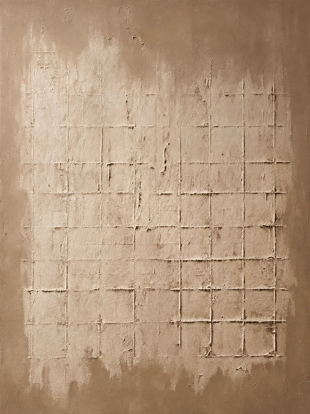 Weathered Sand Grid on Warm Taupe Wall Art artwork view | Olyrel
