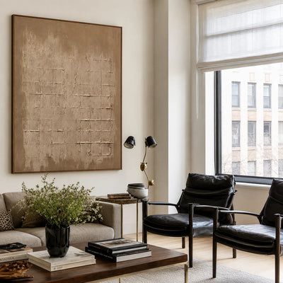 Weathered Sand Grid on Warm Taupe Wall Art styled interior scene 3 | Olyrel