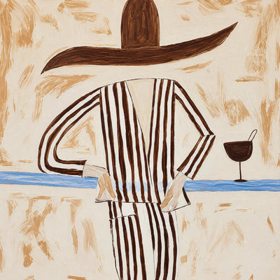 Striped Figure with a Sweeping Hat and Goblet Wall Art artwork view | Olyrel