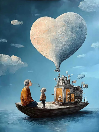 Heart Balloon above a Storybook Boat Wall Art artwork view | Olyrel