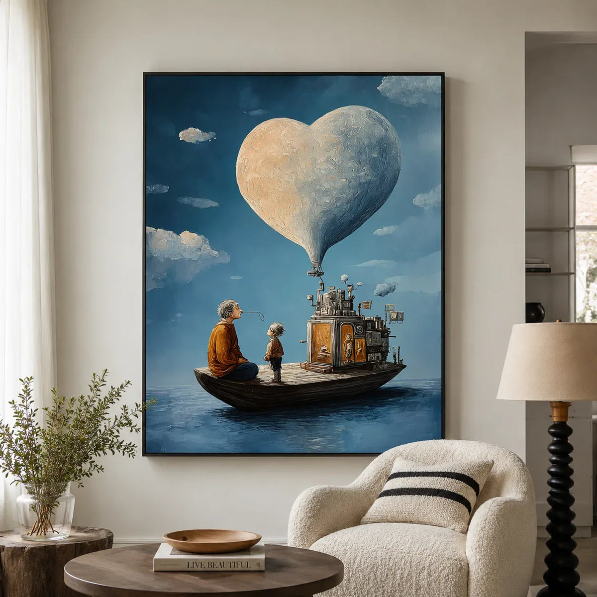 Heart Balloon above a Storybook Boat Wall Art styled interior scene 4 | Olyrel