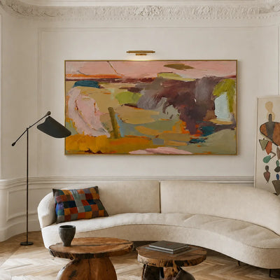 Blush and Ochre Abstract Color Fields Wall Art styled interior scene 2 | Olyrel