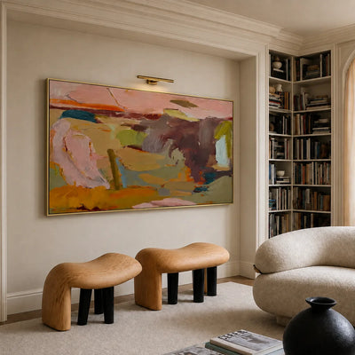 Blush and Ochre Abstract Color Fields Wall Art styled interior scene 3 | Olyrel