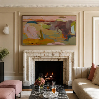 Blush and Ochre Abstract Color Fields Wall Art styled interior scene 5 | Olyrel