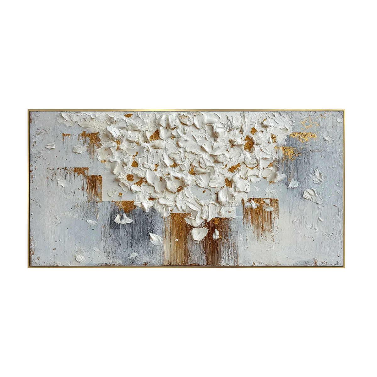 White Blossom Canopy with a Golden Trunk Wall Art | Olyrel