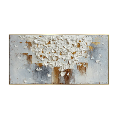 White Blossom Canopy with a Golden Trunk Wall Art | Olyrel