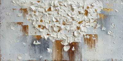White Blossom Canopy with a Golden Trunk Wall Art artwork view | Olyrel
