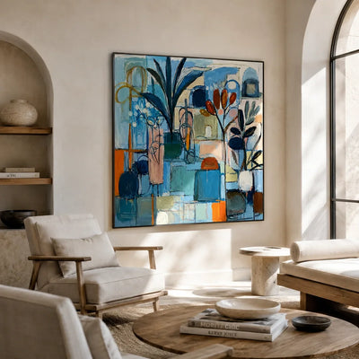 Blue Atelier Floral Wall Art displayed in a bright dining room | Olyrel