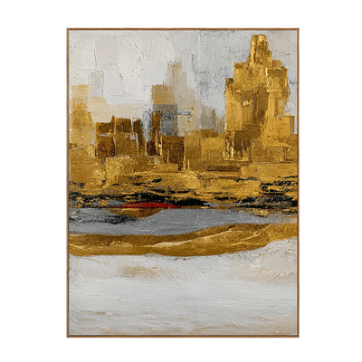 Golden Skyline above Gray and Ivory Layers Wall Art | Olyrel