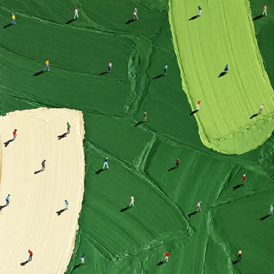 Scattered Golfers across Emerald and Cream Fields Wall Art artwork view | Olyrel