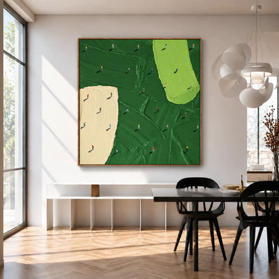 Scattered Golfers across Emerald and Cream Fields Wall Art styled interior scene 3 | Olyrel