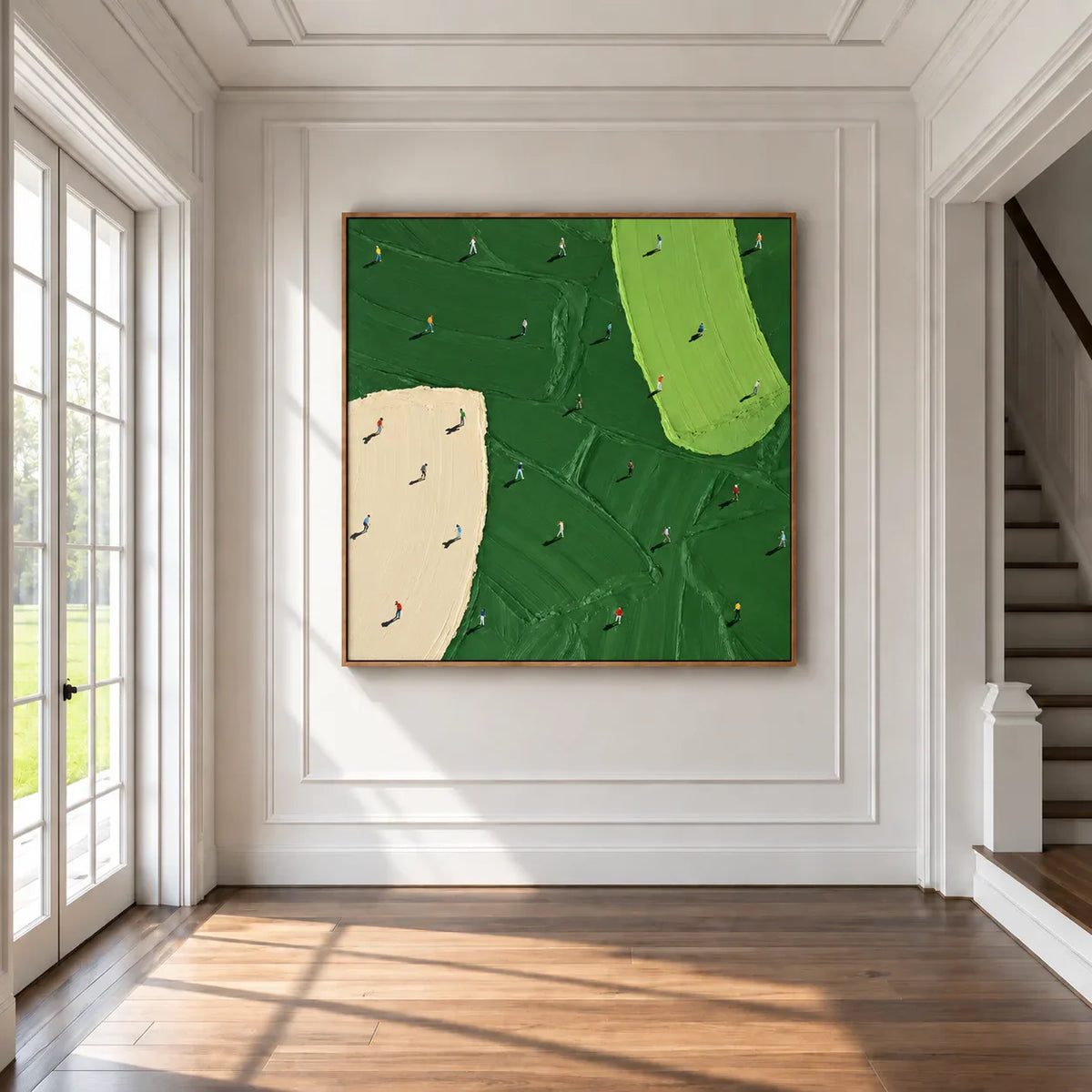 Scattered Golfers across Emerald and Cream Fields Wall Art styled interior scene 4 | Olyrel