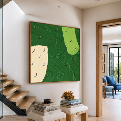 Scattered Golfers across Emerald and Cream Fields Wall Art styled interior scene 5 | Olyrel