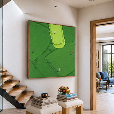 Four Golfers among Broad Green Brushstrokes Wall Art styled interior scene 1 | Olyrel