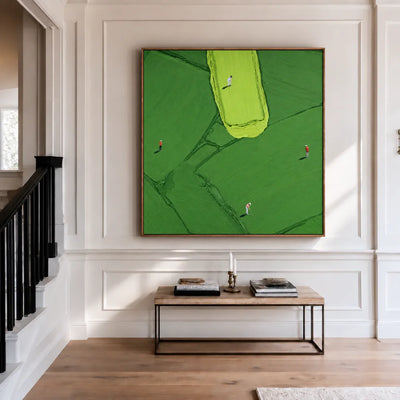 Four Golfers among Broad Green Brushstrokes Wall Art styled interior scene 2 | Olyrel