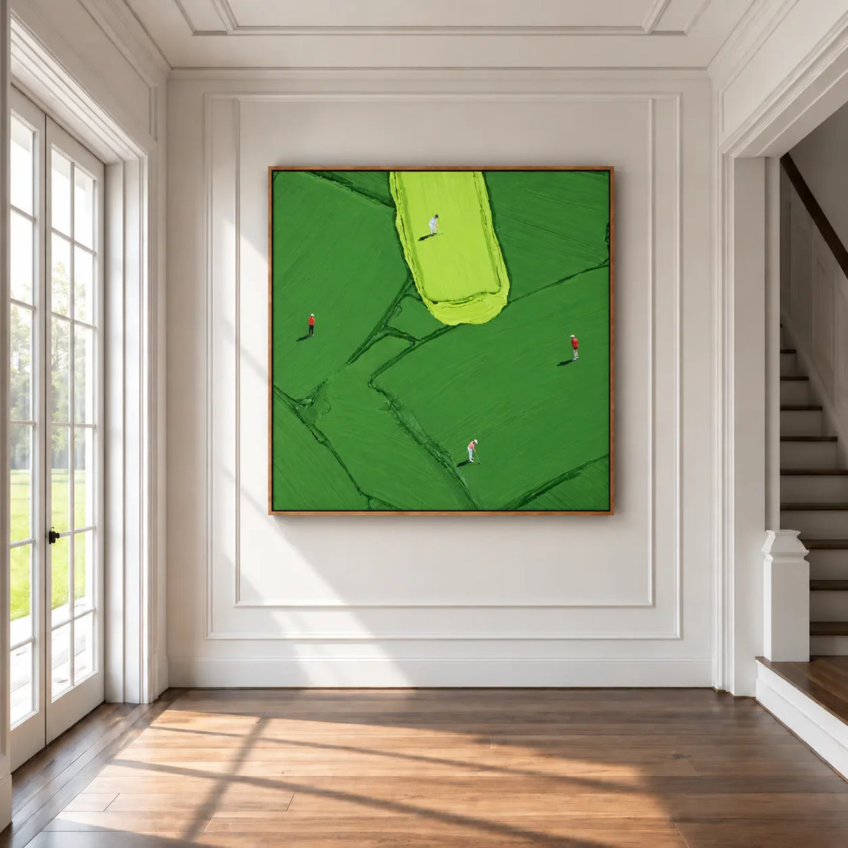 Four Golfers among Broad Green Brushstrokes Wall Art styled interior scene 4 | Olyrel
