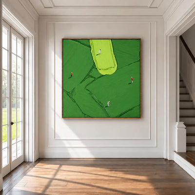 Four Golfers among Broad Green Brushstrokes Wall Art styled interior scene 4 | Olyrel