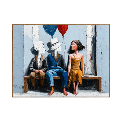 Bench Companions with Red and Blue Balloons Wall Art | Olyrel