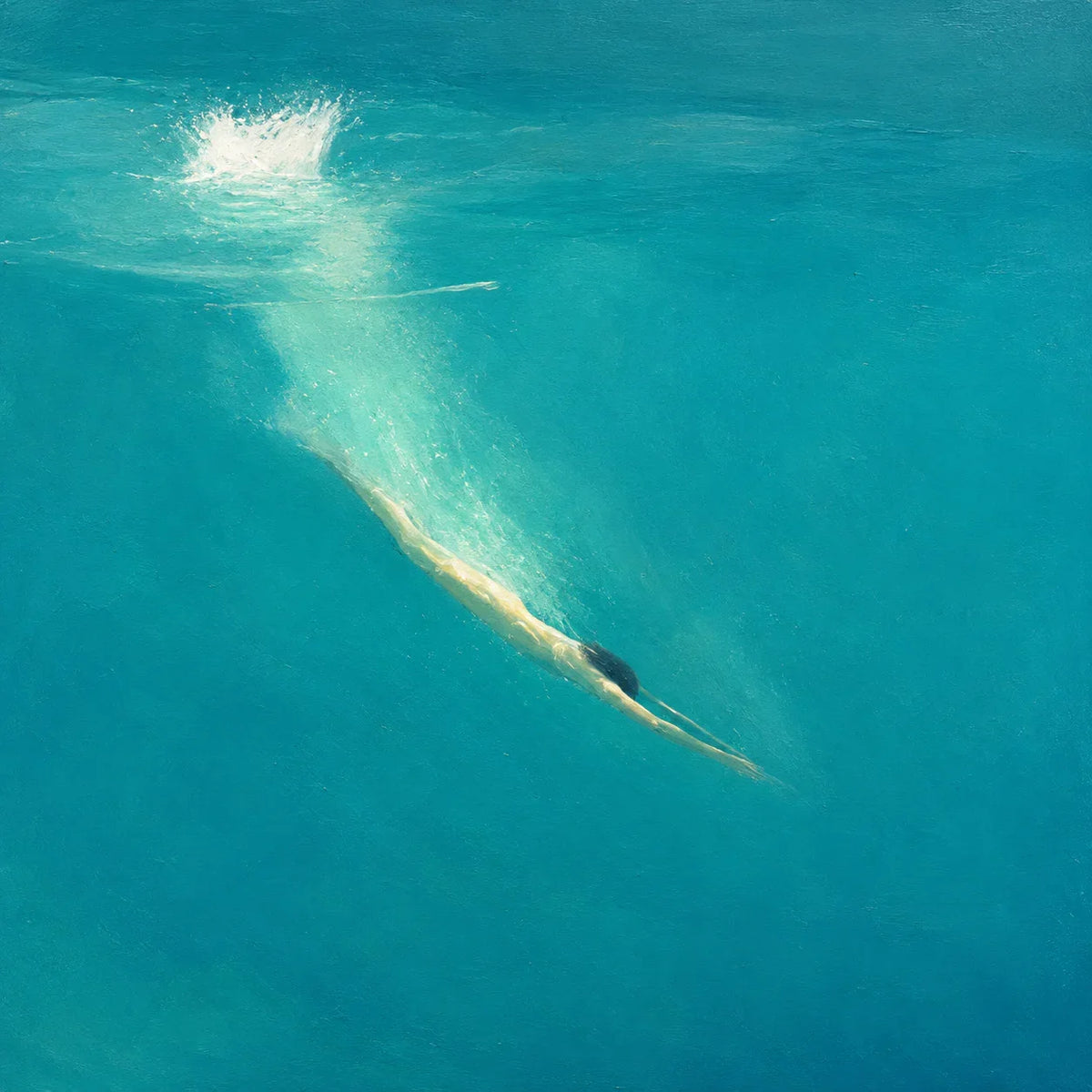 Golden Dive into Turquoise Water Wall Art artwork view | Olyrel