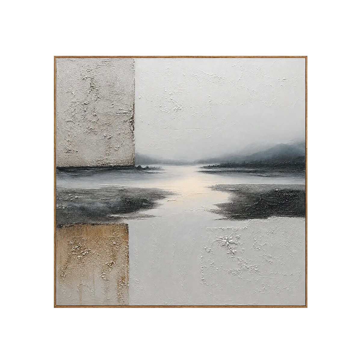 Quiet River Passage in Ivory and Charcoal Wall Art | Olyrel