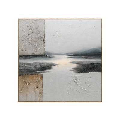 Quiet River Passage in Ivory and Charcoal Wall Art | Olyrel
