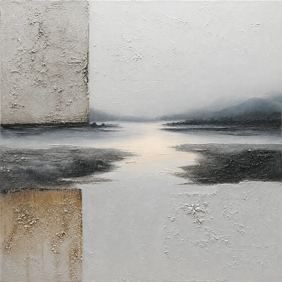Quiet River Passage in Ivory and Charcoal Wall Art artwork view | Olyrel